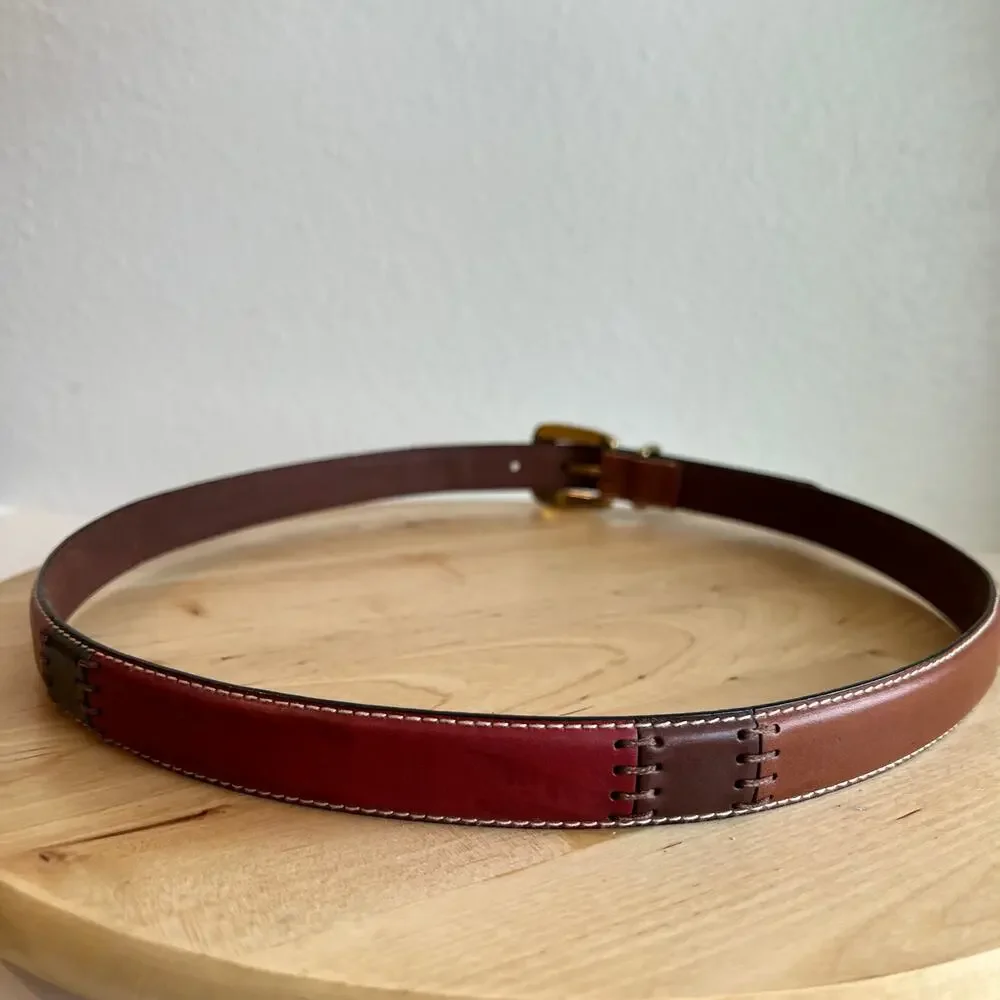 Fossil Tan Genuine Leather Patchwork Solid Brass Buckle Belt Size XL